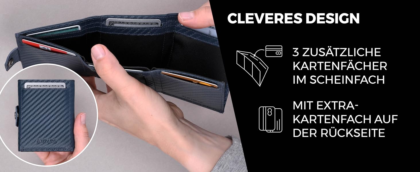 Слім-гаманець RUTAKO з RFID-захистом для чоловіків та жінок, компактний картхолдер з карбону, синій (без монетниці)