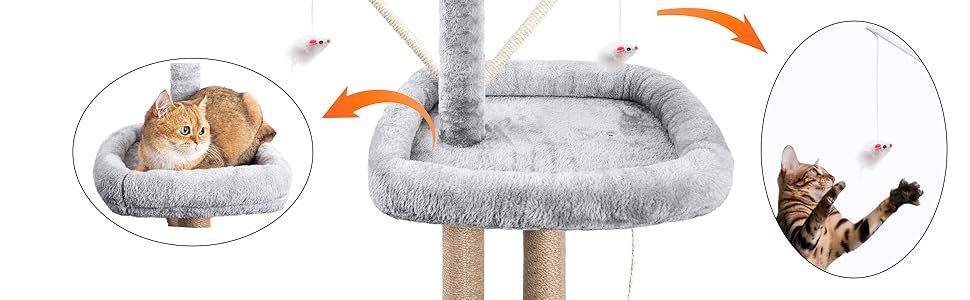 Драбина-кіготь для котів HOMIDEC 145 см з сизалю, з печерою та платформами