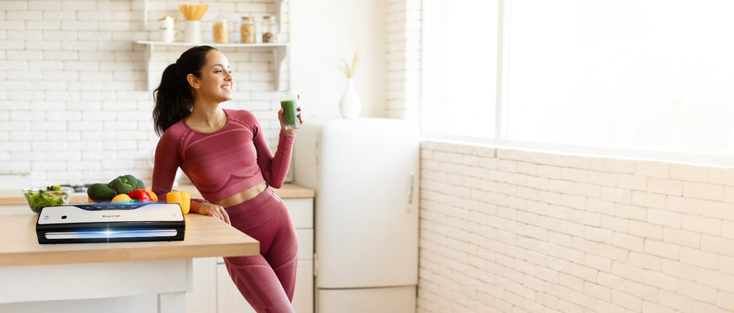 Вакуумний пакувальник Raycial 5-в-1: для сухої/вологої їжі, консервів, з набором пакетів та ріжучим ножем, чорний