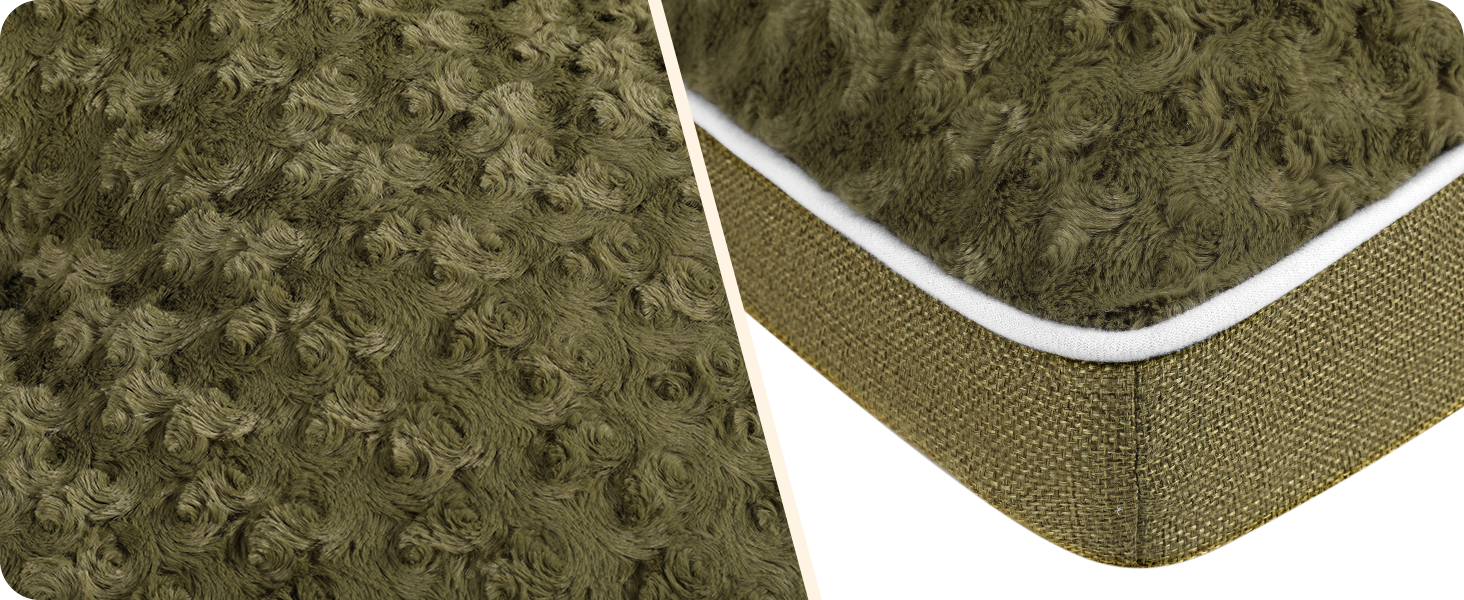 Ортопедичне ліжко для собак, килимок для собак з двошаровим дизайном, миється, знімний кошик для собак, 90 см для маленьких та середніх собак (89 x 59 x 10 см, оливковий)