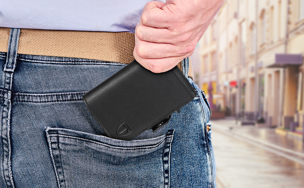 Чоловічий гаманець TEEHON з відділенням для монет та RFID захистом, тонкий, з відділеннями для карт, віконцем для ID - чорний