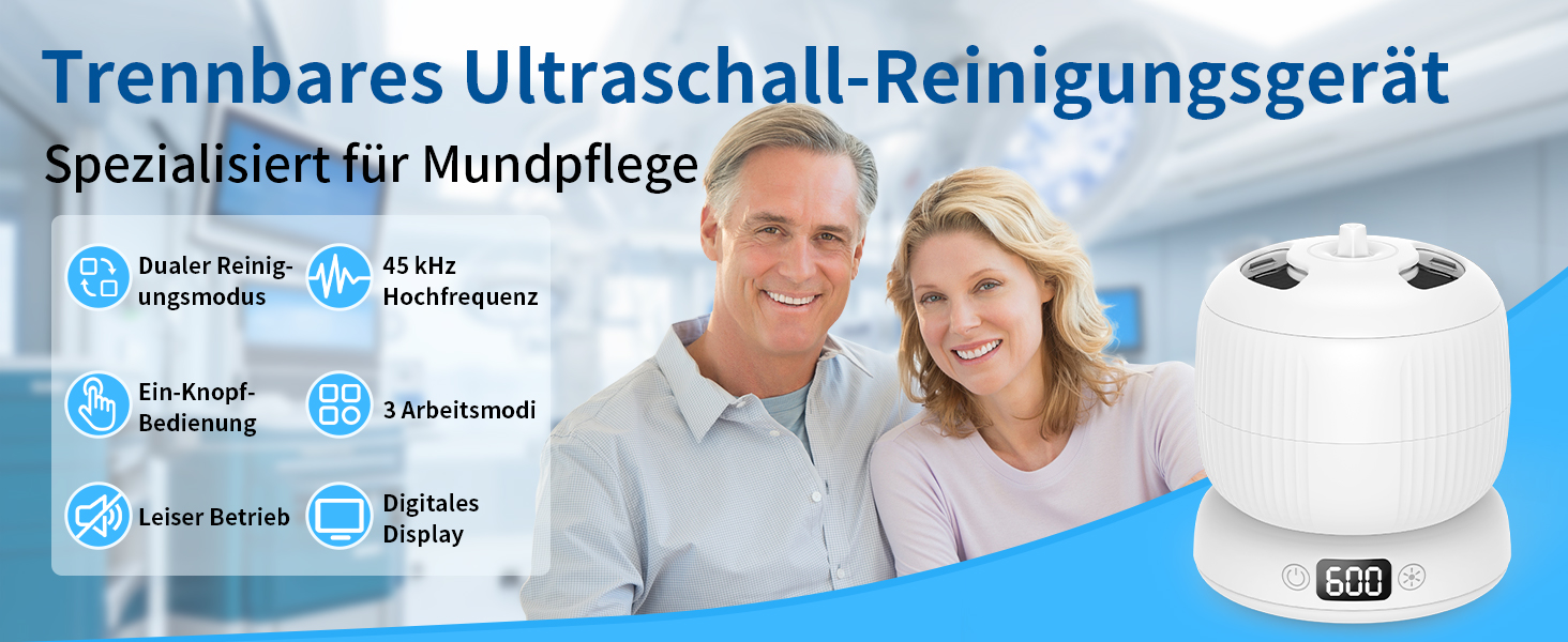 Ультразвуковий очищувач для зубних протезів, кап, брекетів та ювелірних виробів 200 мл, 45000 Гц, з УФ-лампою