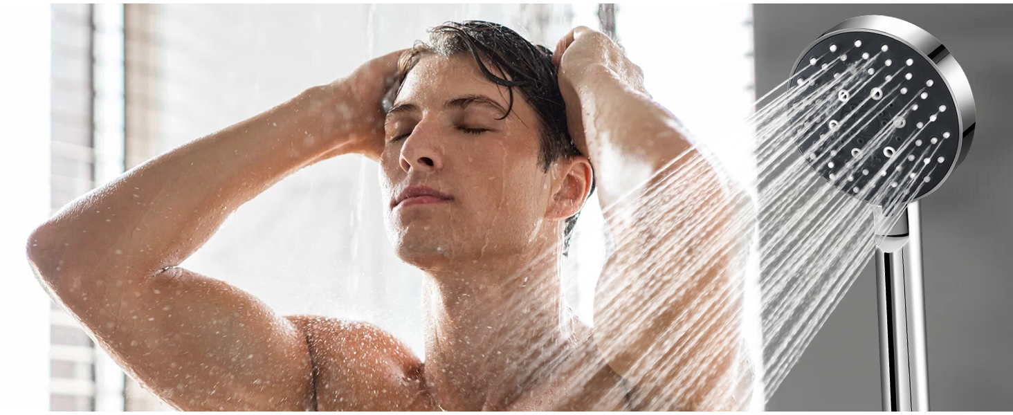 Насадка для душу Magichome з шлангом 2м, високого тиску, 5 режимів розпилення, турбо-дизайн, економна водозберігальна ручна лійка для душу, чорна, з шлангом