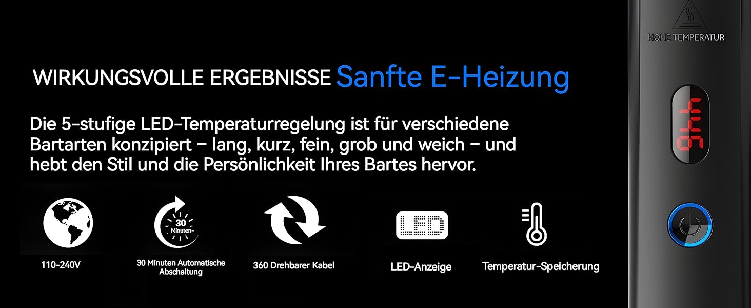 Електрична випрямляч для волосся TENTEK для чоловіків з регулюванням температури, іонізація, захист від опіків, чорний