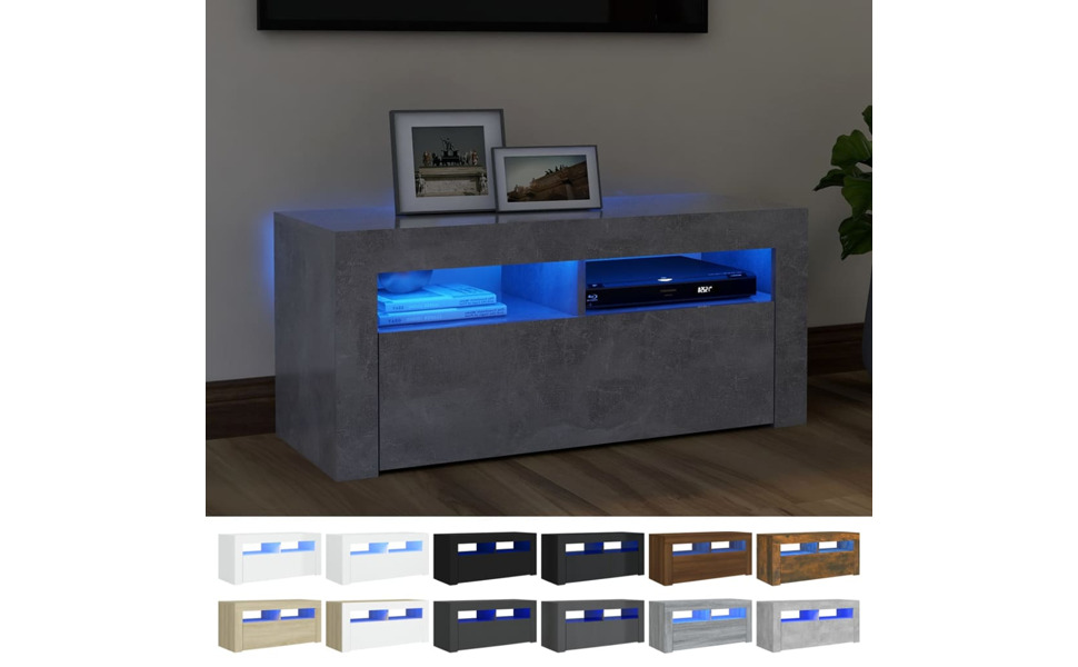 ТВ тумба vidaXL з LED підсвіткою, глянцева біла, 90x35x40 см, низька шафа для телевізора, медіатумба, HiFi меблі