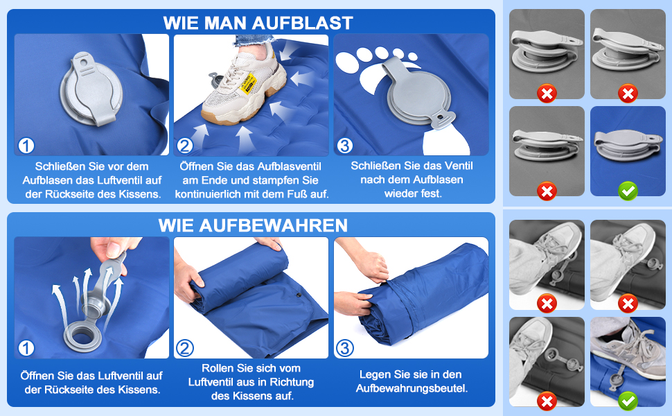 Wholede Self-Inflating Insulated Sleeping Pad for Camping - Lightweight & Waterproof Mat for 1 Person - Ideal for Backpacking, Hiking, Trekking & Tent Use