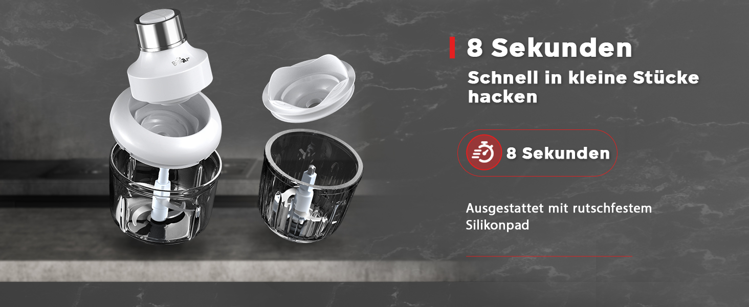 Електричний міні-чопер Bear 0.6L+2L: подрібнювач/м'ясорубка з 4-ма лезами з нержавіючої сталі, скляний контейнер для м'яса, дитячого харчування, фруктів та овочів