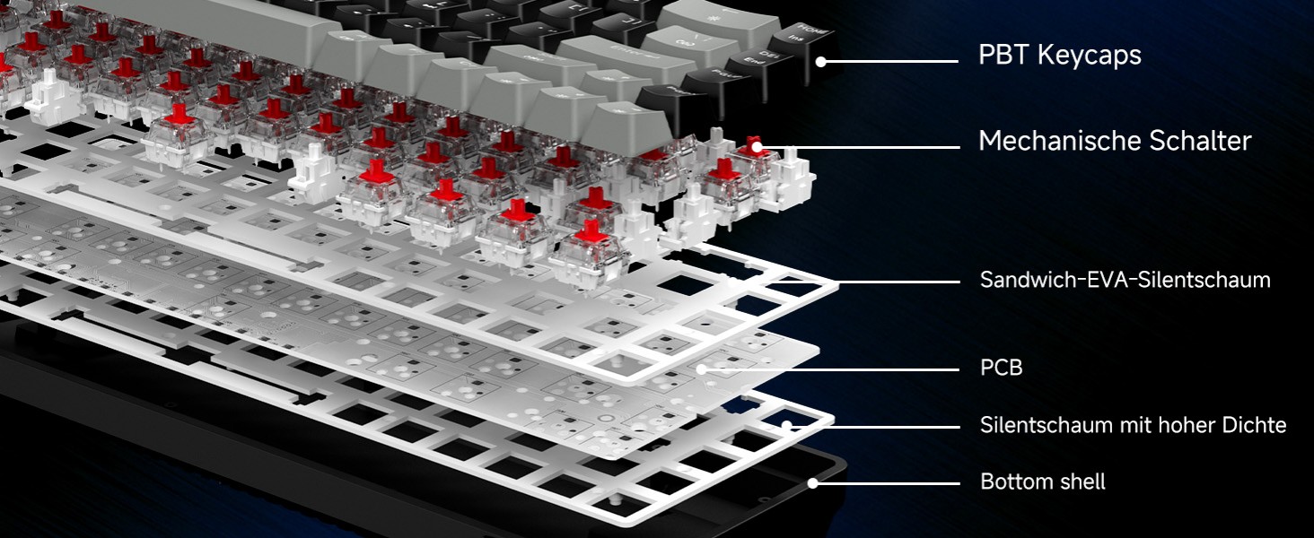 Dierya DK68 - Бездротова ігрова клавіатура з RGB підсвічуванням (68 клавіш, механічні перемикачі Red, QWERTY, Grey-Black)