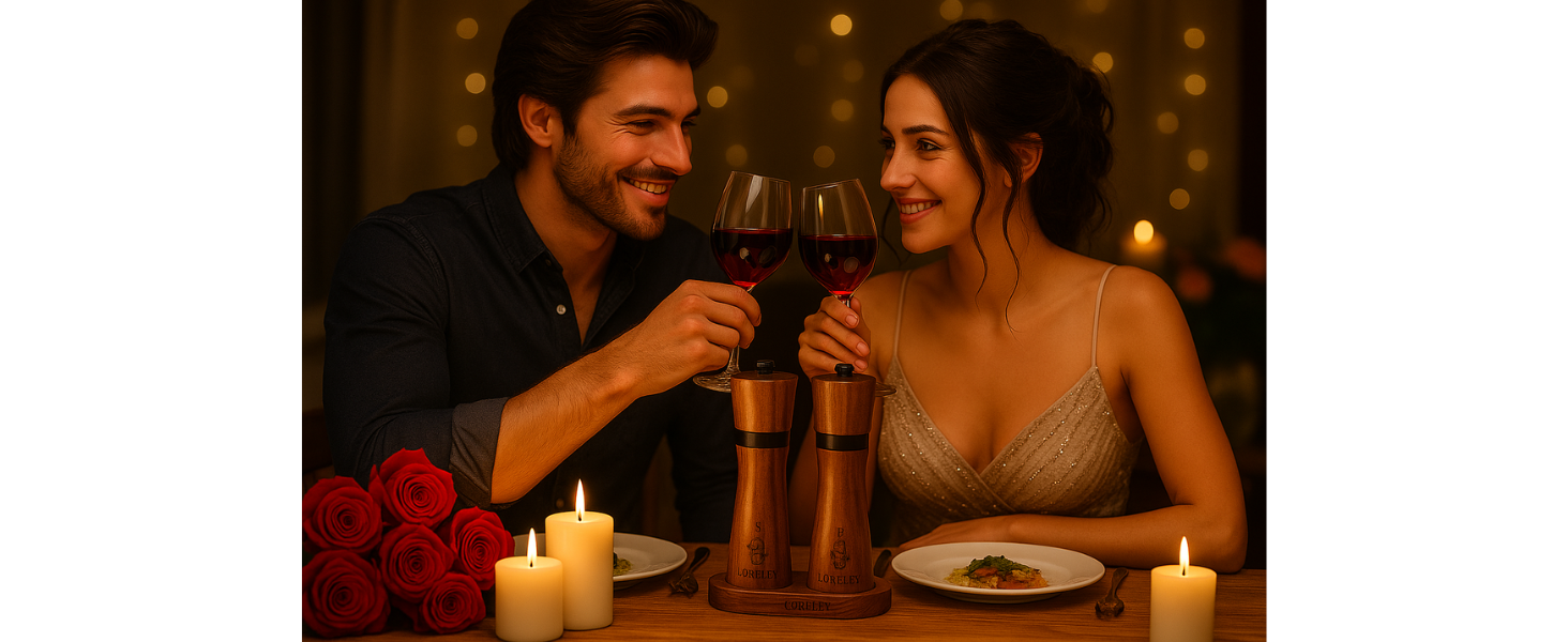 Дерев'яна мельниця для солі та перцю LORELEY® Mittelrhein Germany з керамічним механізмом – з підставкою та пензлем – у подарунковій коробці. Ідеальний подарунок на весілля або новосілля (Deluxe з нержавіючої сталі)