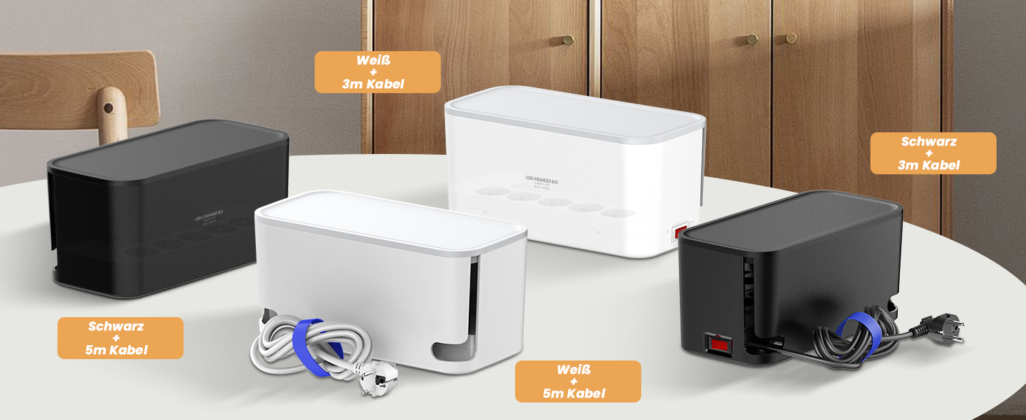 Мережевий фільтр із кабельною коробкою: 5 розеток, 3 USB-порти, органайзер для кабелів, білий кабель 2м