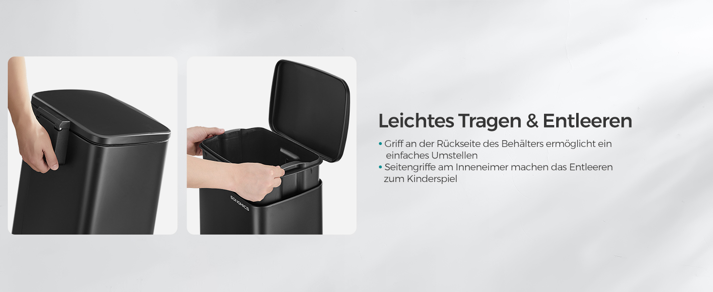 Відро для сміття SONGMICS з педаллю, 20 літрів, з м'яким закриттям, з внутрішнім відром, 15 мішків, металеве срібло LTB543E01