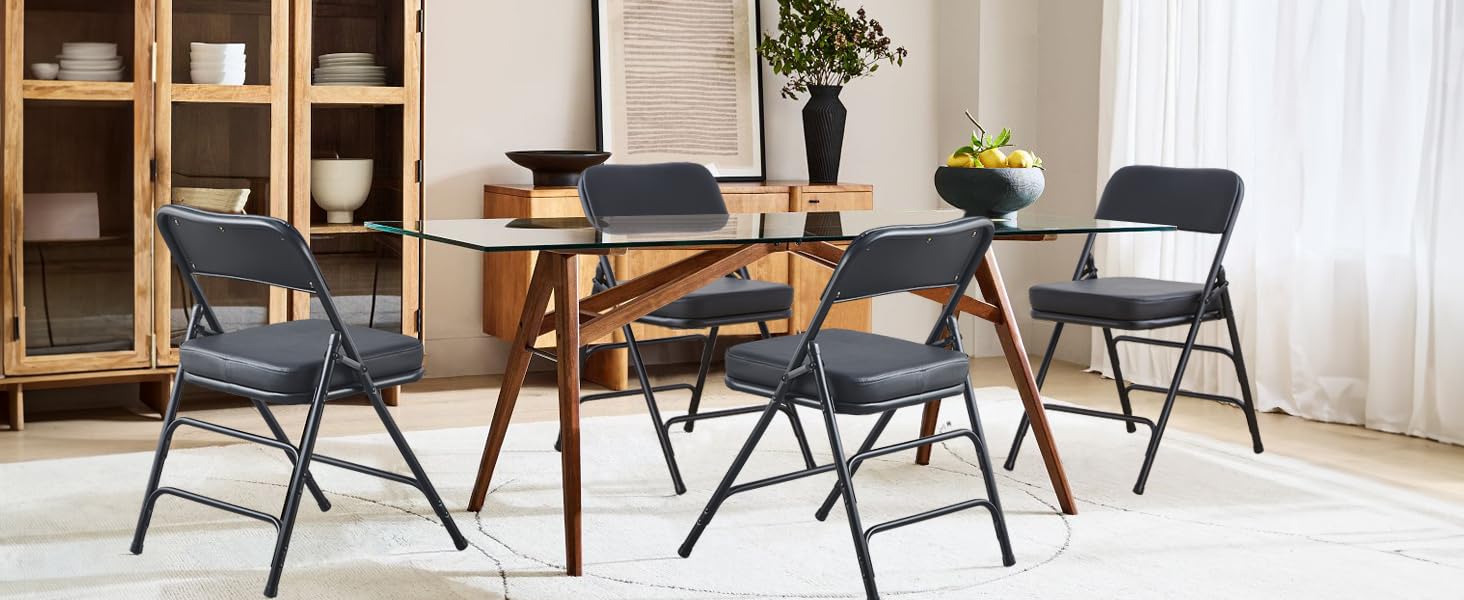 KAIHAOWIN Extra Thick Padded Folding Chair, Folding Chair with Super Soft Cushion, Comfortable Folding Chair for Living Room, Dining Room and Office, Brown 1×brown (1×black)