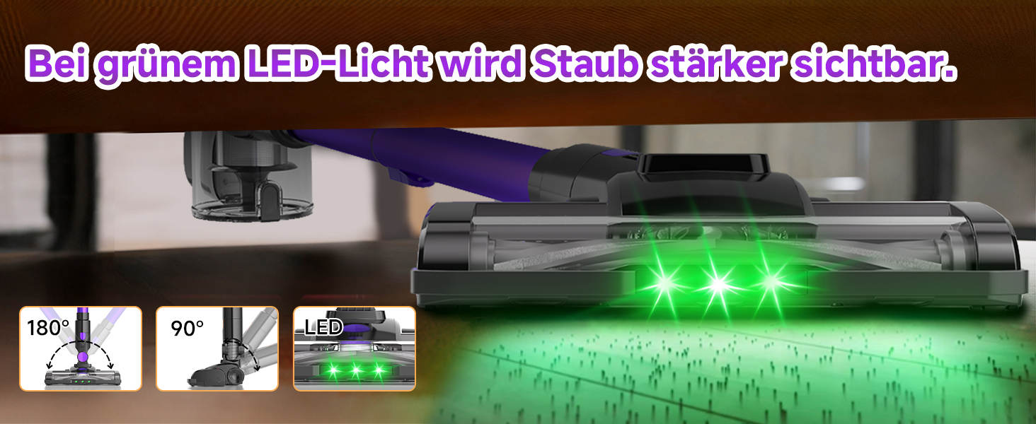 Бездротовий акумуляторний пилосос Hearten 4-в-1 з LED дисплеєм та антизаплутувальною насадкою, сенсорне управління, для видалення шерсті тварин, килимів та твердих поверхонь (фіолетовий)