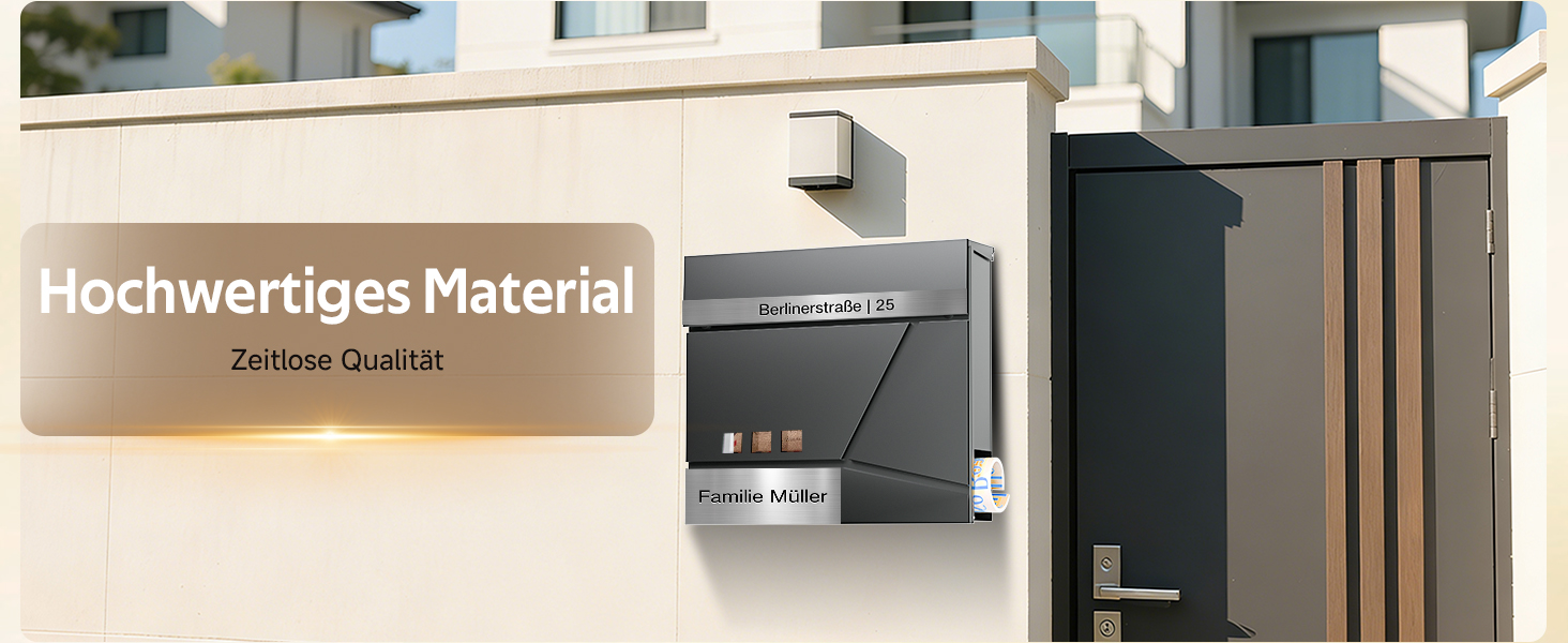 Поштовий ящик Anthrazit з нержавіючої сталі з відділенням для газет (37x37x10 см), персоналізований з табличкою для імені, стійкий до погодних умов, наклейки проти небажаної реклами, настінний поштовий ящик