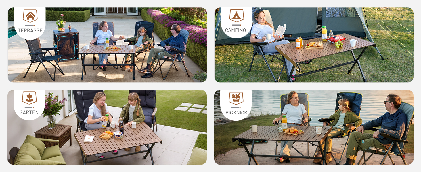 Складний кемпінговий стіл Timber Ridge 125x80 см, регульована висота, для 6 осіб, для пікніка, саду, походу, подорожей