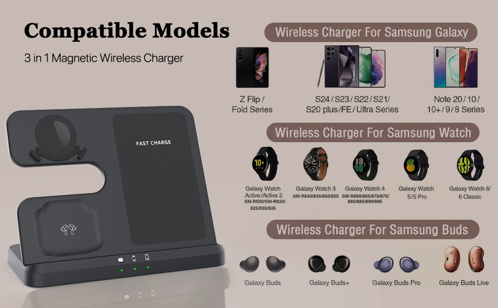 Бездротова зарядка 3-в-1 для Samsung Galaxy: смартфони, навушники, годинники (чорний)