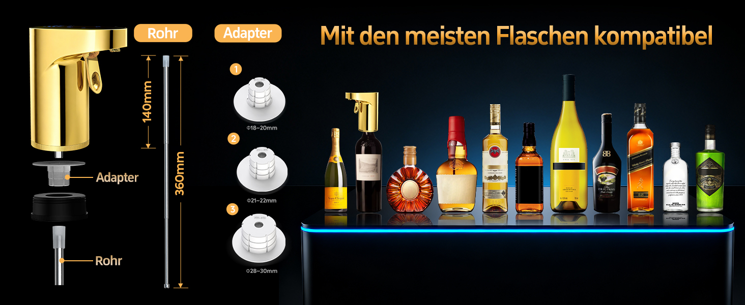 Електричний декантер для вина 5-в-1 з регульованою дозуванням, цифровий виливач, автоматичний дозатор вина, подарунок на день народження/День святого Валентина (золотий)