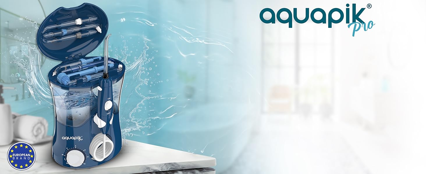 Іригатор для порожнини рота Munddusche PRO | Aquapik® | Професійне очищення зубів, видаляє наліт, рекомендовано стоматологами, для імплантів та брекетів | 8 насадок, 10 рівнів тиску, 600 мл (Білий)