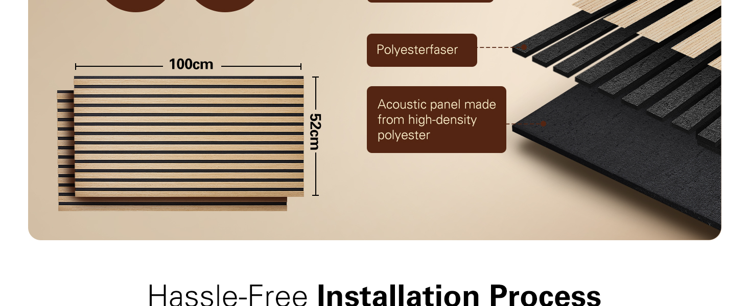 Акустичні панелі з натурального шпона дуба, самоклеючі (набір 2 шт, 100x52 см) для шумоізоляції та декору стін у вітальні, офісі та спальні