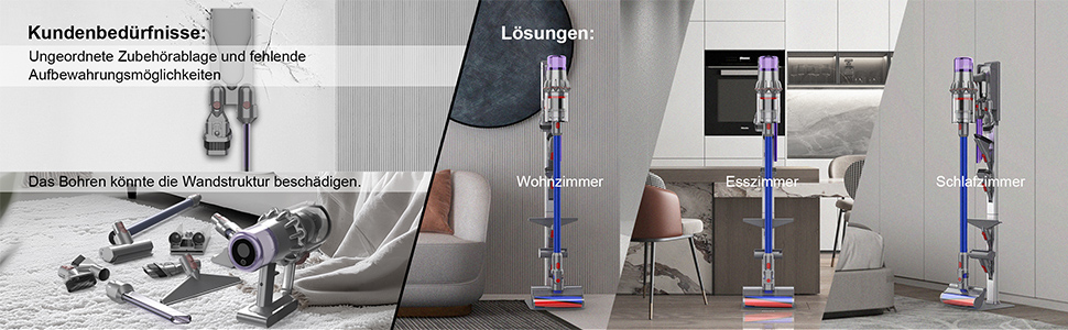 Підставка для пилососа Dyson з розкладними гачками та міцною основою з вуглецевої сталі – монтаж без свердління, компактне зберігання для всіх бездротових пилососів Dyson та аксесуарів, сірий колір