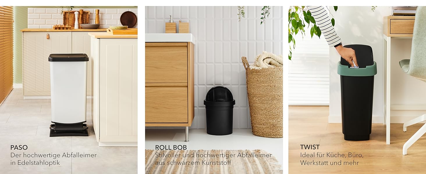 Відро для сміття Rotho Twist 25л з кришкою, пластик (PP), BPA-free, чорний/сріблястий, 25л