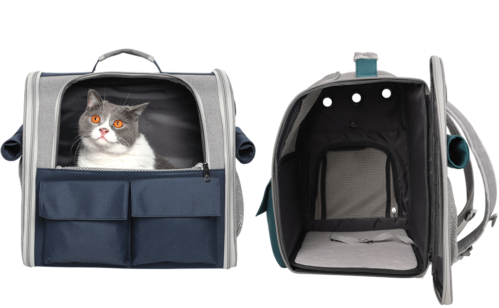 Транспортна сумка для домашніх тварин: котів та собак до 10 кг, рюкзак, дихаюча, складана, блакитна, для подорожей, схвалена авіакомпаніями