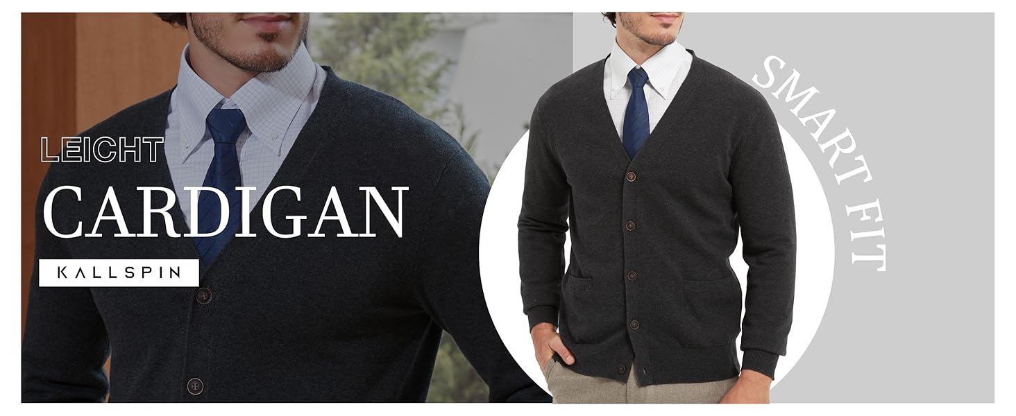 Чоловічий кардиган Kallspin з 100% бавовни, V-подібний виріз, довгі рукави, на ґудзиках та з кишенями, темно-синій, розмір M