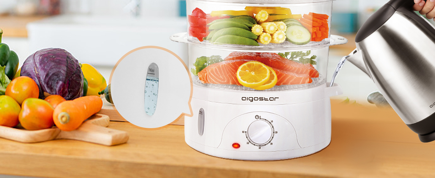 Пароварка Aigostar Fitfoodie 30CFO, 9 л, 800 Вт, 3 яруси, BPA Free, з таймером