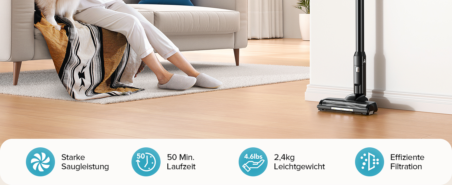 Бездротовий акумуляторний пилосос Lubluelu з LED-щіткою, HEPA-фільтром, потужністю 220W та 25kPa, час роботи до 50 хвилин, для твердих поверхонь, шерсті тварин та килимів (чорний)