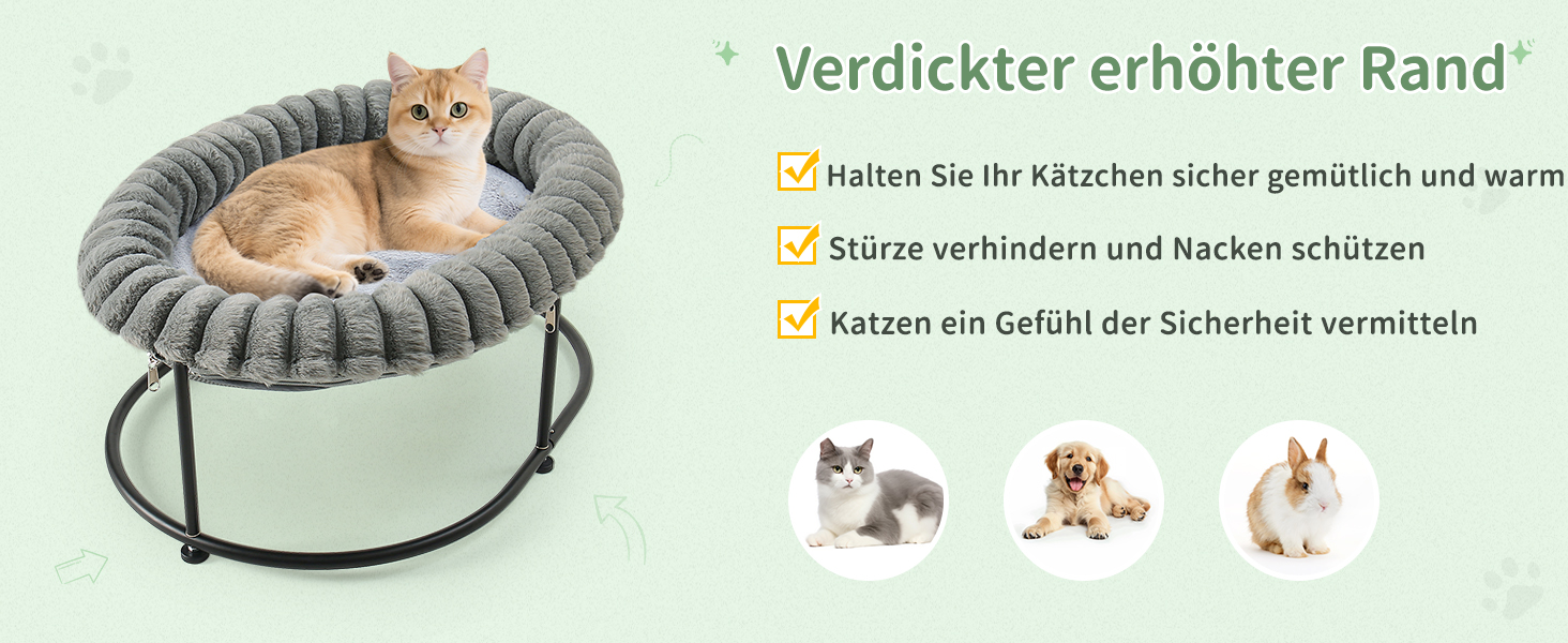 GUUSII HOME Підвищене ліжко для котів, гамак для котів, ліжко для великих котів, лежанка для кошенят, гамак для котів, диван для котів, ліжко для цуценят, диван з міцним металевим каркасом, знімне м'яке покриття, 58.5*43*21 см (Сірий)