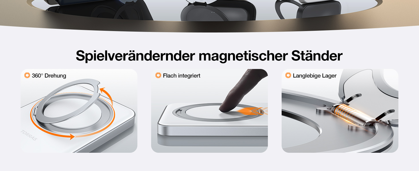 Портативний зарядний акумулятор TORRAS MagSafe 5000mAh з кільцем для iPhone 16/15/14/13/12. Бездротова зарядка, USB-C, швидка зарядка, білий