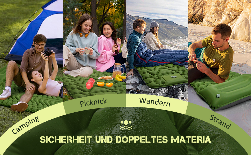 Self-Inflating Camping Mat with Integrated Support Belt - Durable & Moisture-Resistant Travel Pad for Camping, Indoor/Outdoor Use, Hiking (196x130x9cm)