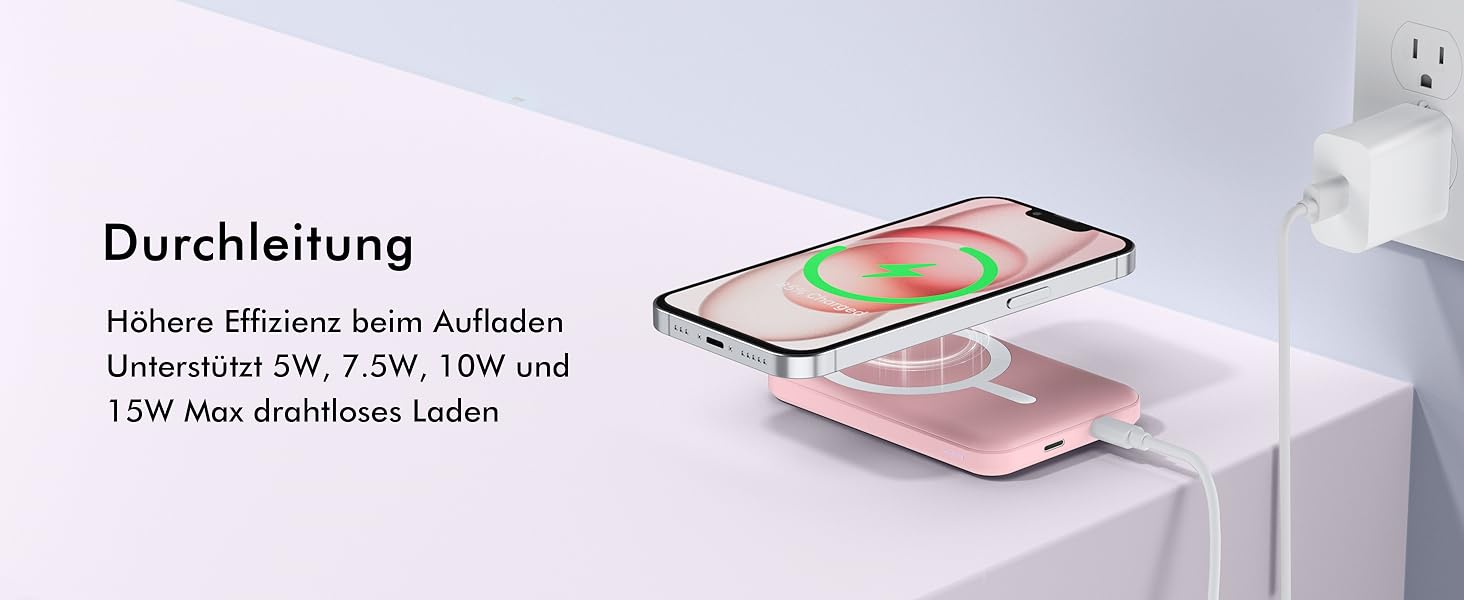 Power Bank MagSafe 5000mAh для iPhone (Рожевий): Швидка зарядка 20W, Type-C, сумісний з iPhone 17/16/15/14/13/12