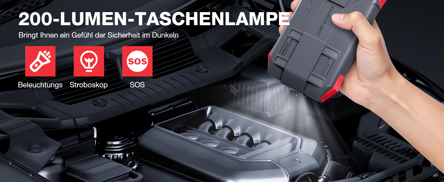 Повербанк Starthilfe Povasee 6000A UltraSafe для авто: пусковий пристрій, 12V, LED, 2 USB, до 10L бензину/8L дизеля