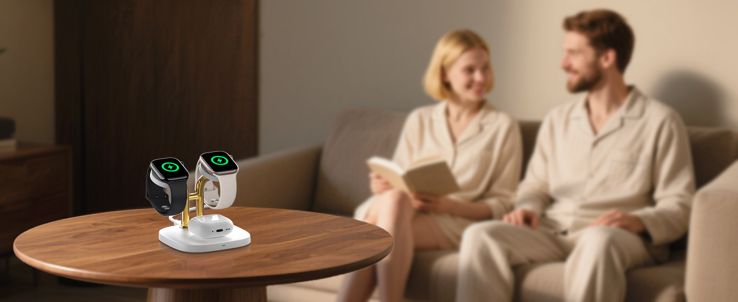 Зарядна станція SwanScout Doppel Watch 704A для Apple Watch 10/Ultra/9/8/7/6 та AirPods Pro (3.3W, без адаптера, чорний/золотий)