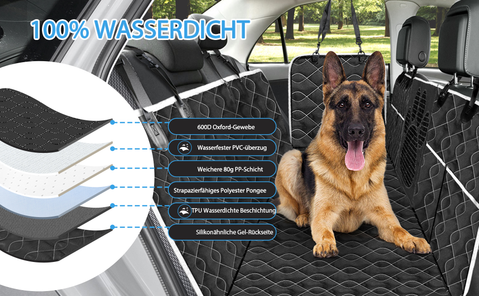 Водонепроникний килимок для собак у машину, 213x190 см, чорний. Захист від подряпин та ковзання, з віконцем для спостереження за твариною