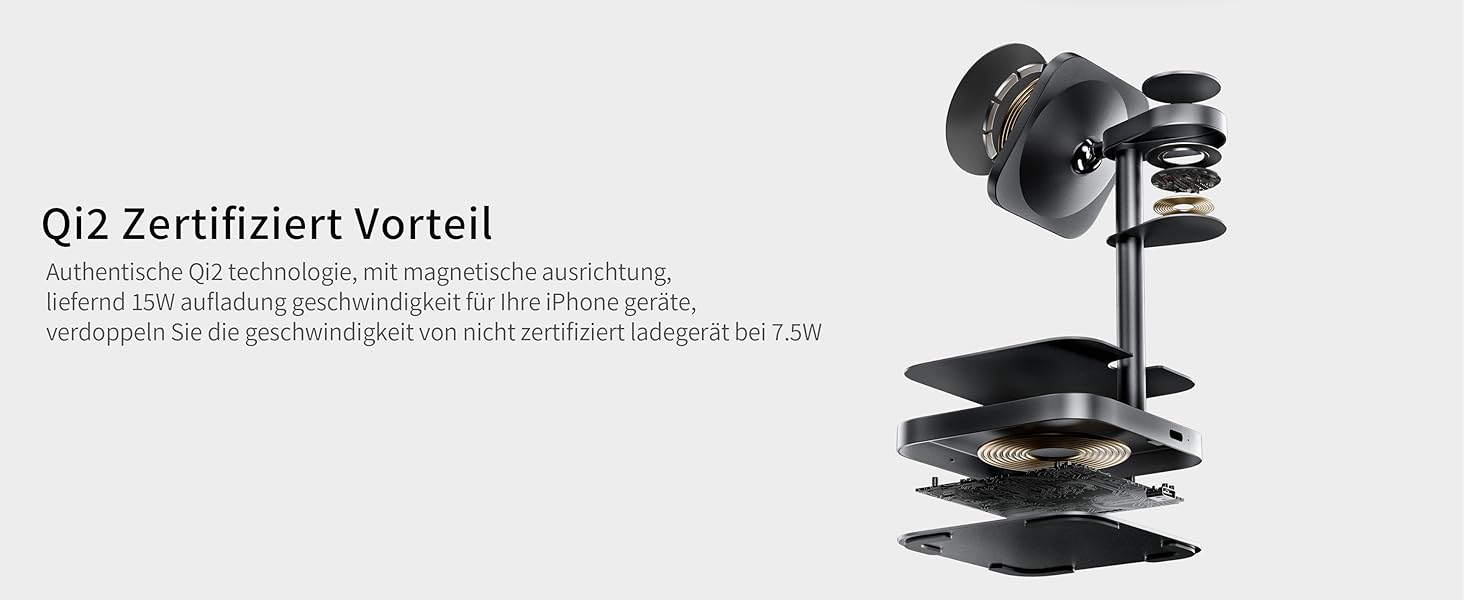 LULULOOK Qi2 Магсейф Зарядна Станція 3 в 1 з Алюмінію для Apple Watch та iPhone, 15W Швидка Зарядка (17 Pro Max/17 Pro/17 Air/17), 5W для Apple Watch Ultra, AirPods, Титан (Сірий)