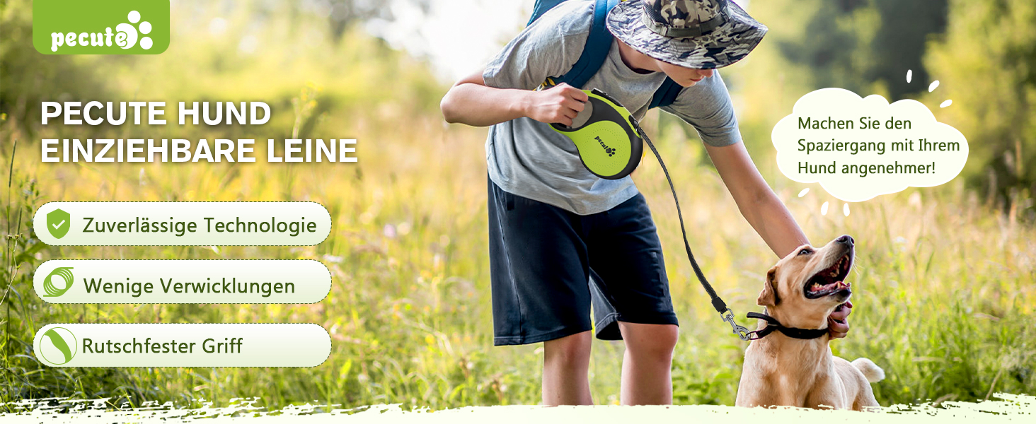 Рулетка для собак Pecute 8м, 50 кг, зелена, антизаплутування, швидке гальмування