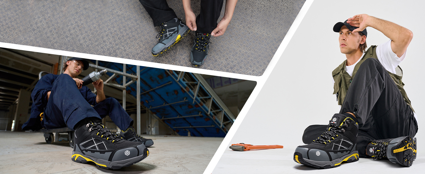 Черевики безпеки LARNMERN для чоловіків та жінок, SRC, антистатичні, з металевим носком, захист від проколів, легкі, комфортні, дихаючі, 49 EU, чорний