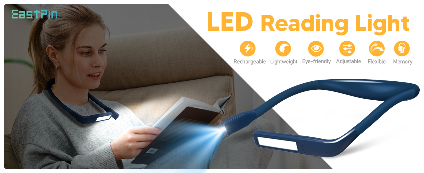 LED лампа на шию для читання Buch синя: книжкова лампа, ліхтарик для в'язання, подарунок чоловікові на Різдво