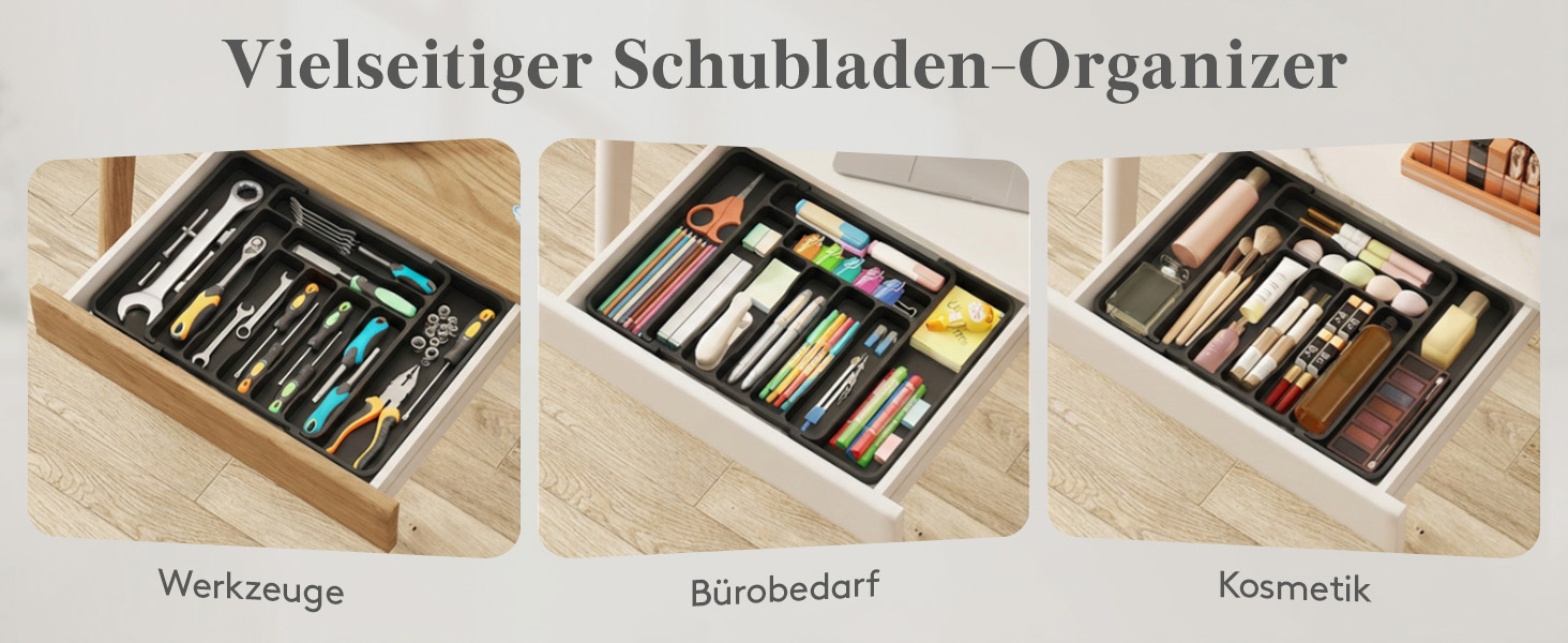 Органайзер для столових приборів Lifewit в шухляду, розсувний, 7-9 відділень, 35-48 см, чорний