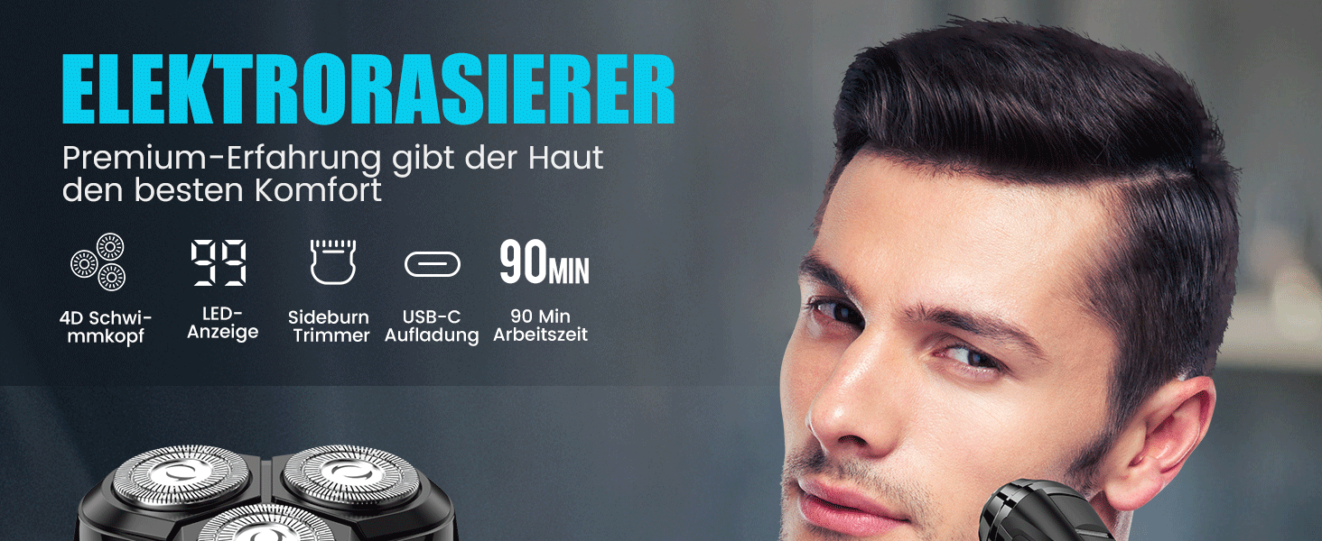 Електричний чоловічий бритва Brightup з тримером, IPX6, водонепроникний, USB-C, LED-дисплей, для подорожей, у кейсі