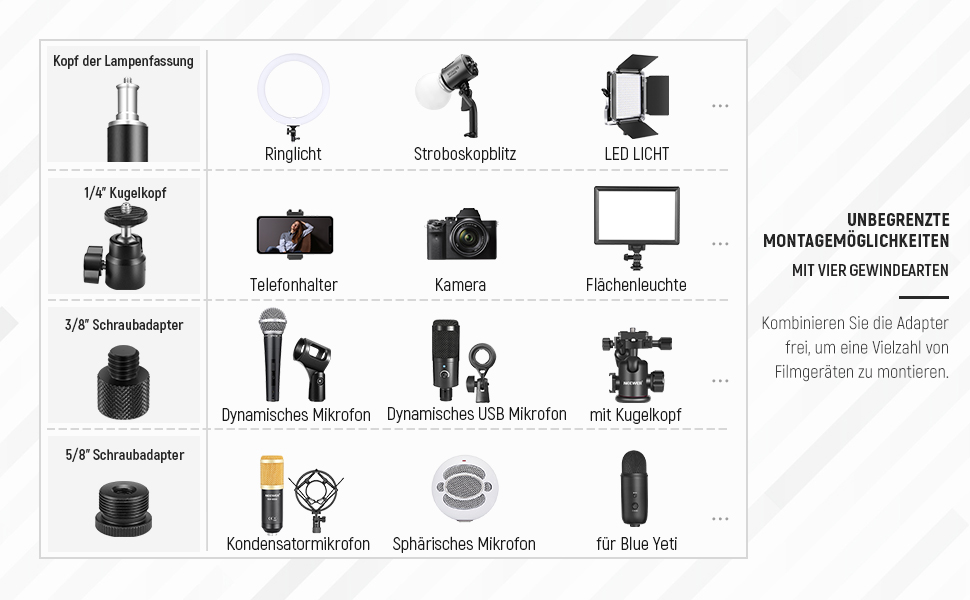 Тримач для камери NEEWER TL283 (ST-DR3560) - штатив для столу, мікрофонний важіль, підставка для DSLR, веб-камери, телефону, кільцеве світло