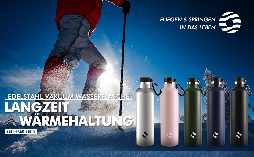 Фляга спортивна Feijian 1л з карабіном, нержавіюча сталь, термофляга, без BPA, для напоїв, кемпінг, спорт, школа, армійський зелений