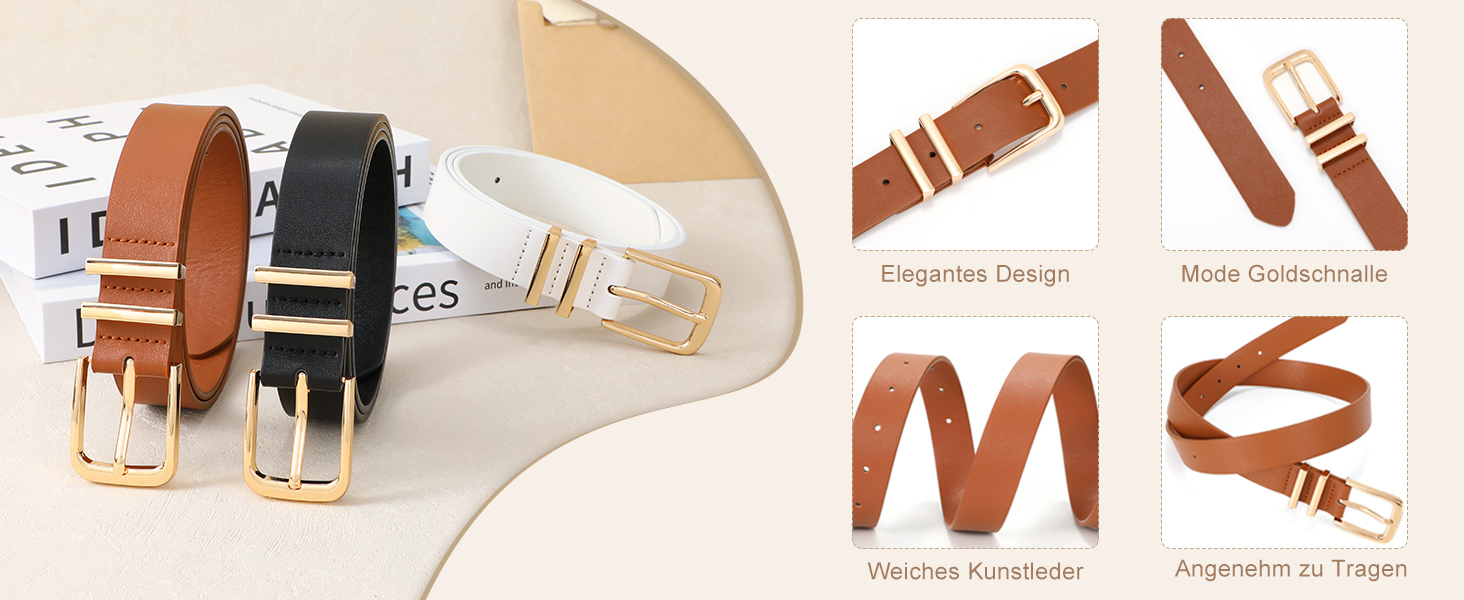 Жіночий шкіряний ремінь JasGood з золотою пряжкою, чорний колір, розмір M (76-90 см)