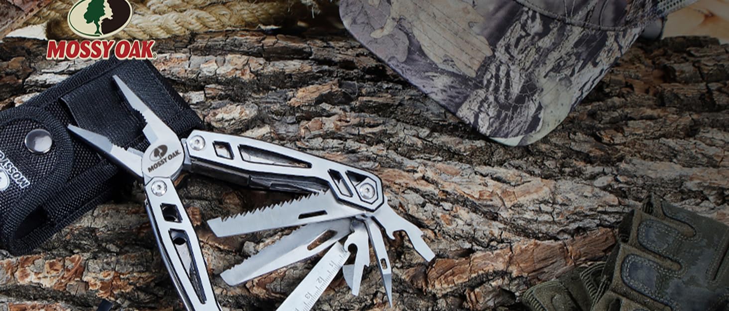 Mossy Oak 21-in-1 Multi-Tool - Stainless Steel Pocket Knife & Multi-Function Tool for Camping, Hiking & Repair - Includes Pouch