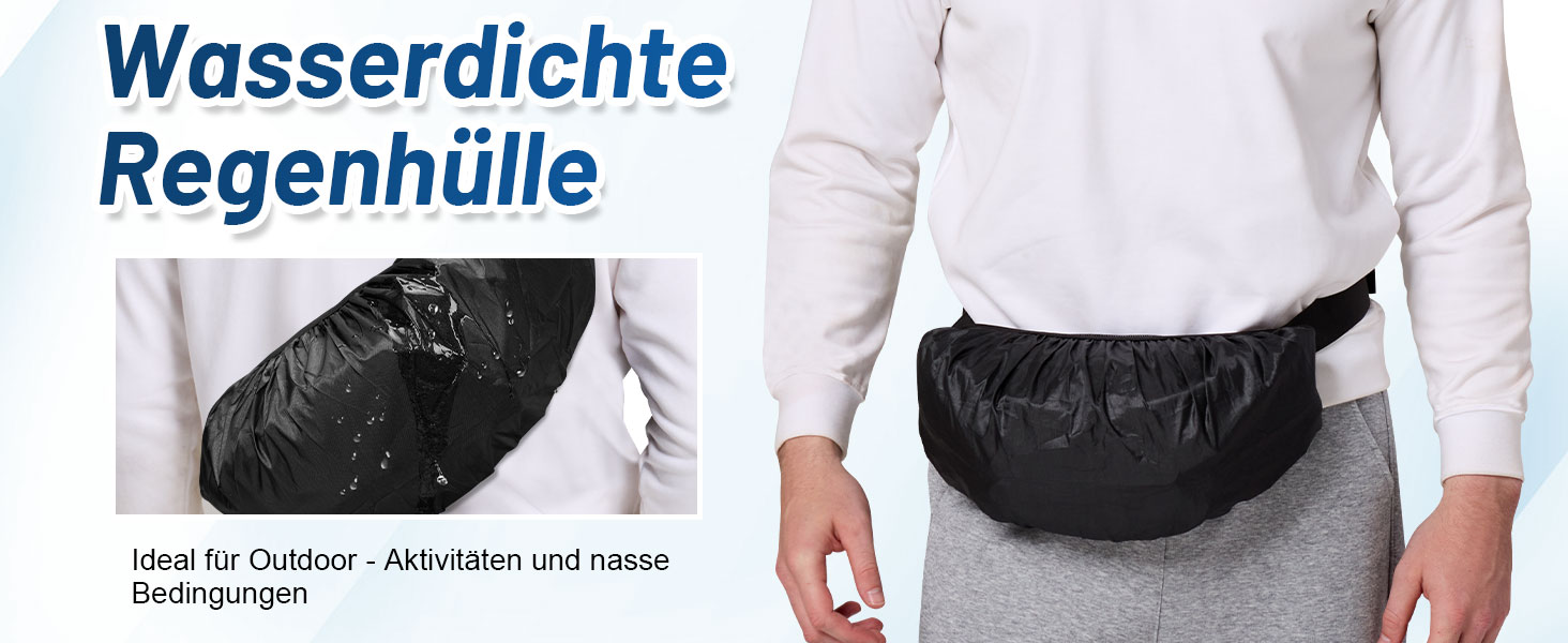 Поясна сумка для жінок та чоловіків, чорна, водонепроникна, 4L, для бігу, спорту, подорожей, активного відпочинку, фітнесу, з дощовиком