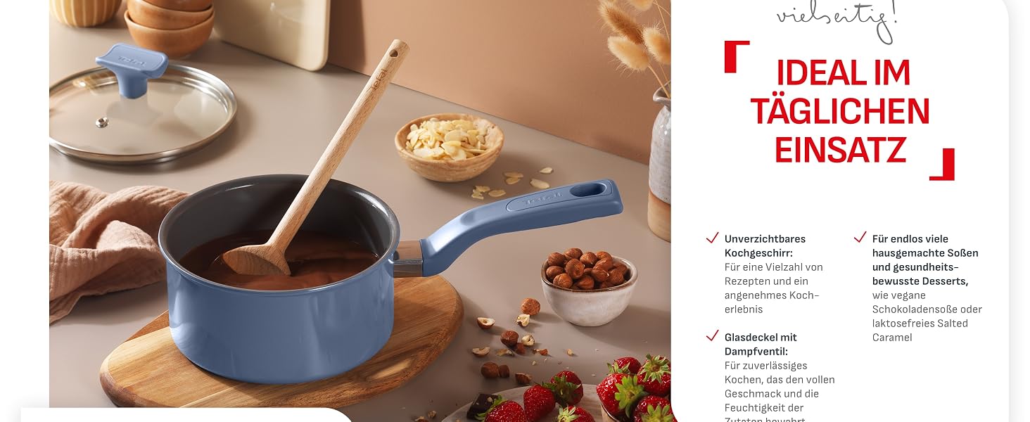 Набір посуду Tefal CERA BRIGHT ON 7 предметів: сковорідки 20/24/28 см, каструля 16 см, каструля 24 см + кришки. Керамічне антипригарне покриття, алюмінієвий корпус, індикатор нагріву Thermo-Signal, для всіх типів плит, бежевий (блакитний)