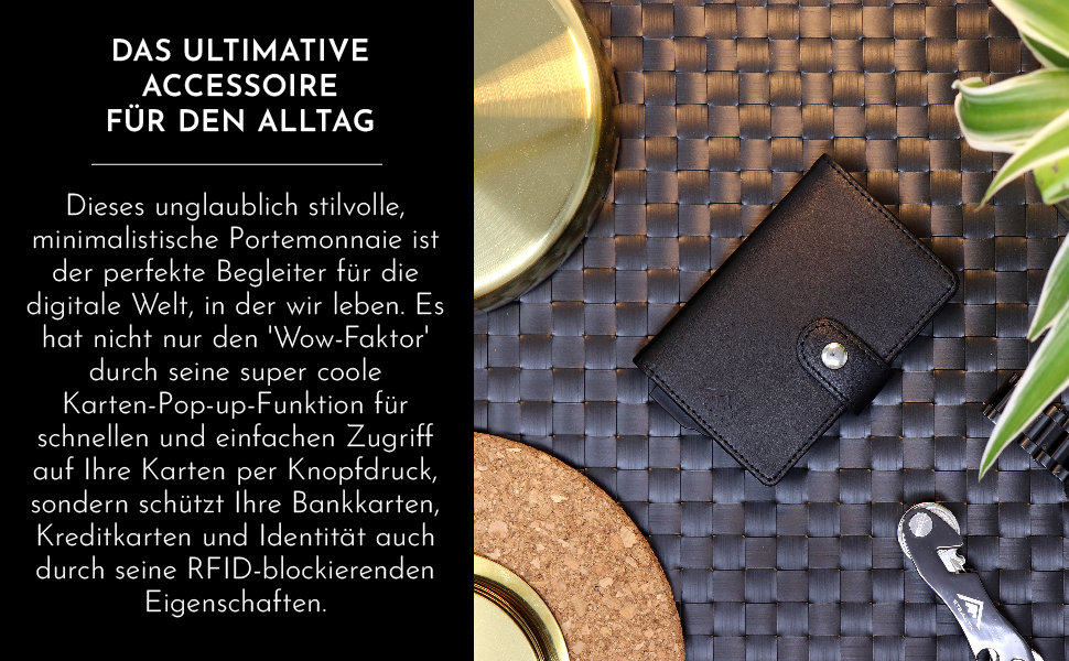 Гаманець чоловічий RFID захист Stealth Wallet - мінімалістичний алюмінієвий картхолдер з чорної шкіри (срібний, класичний)