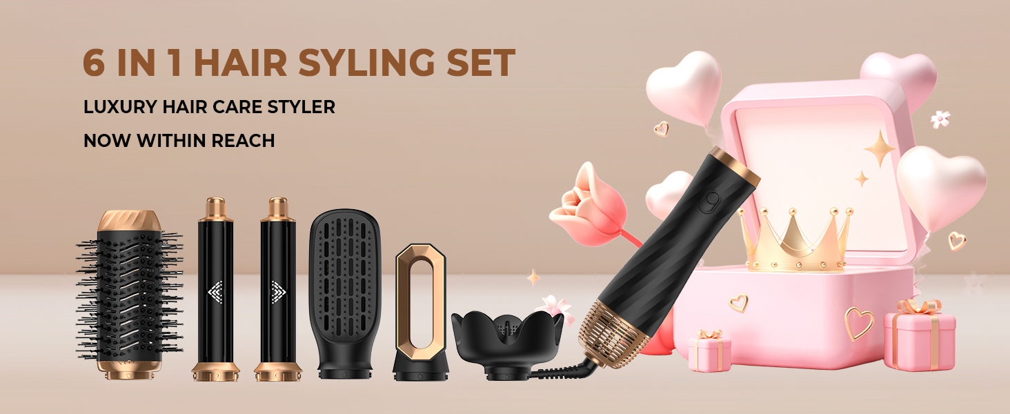 Набір для укладки волосся Airstyler 6 в 1: фен-щітка, плойка, дифузор, для створення об'єму, локонів та випрямлення